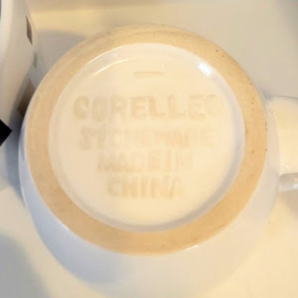 Set of 2 Corelle Stoneware Mugs Brown, Tan and Green Squares - Picture 3 of 4